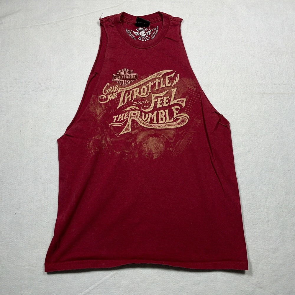 Harley Davidson Muscle Tank Men L Sleeveless Graphic Maroon Red Biker Biker Core